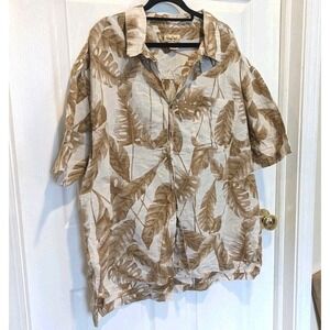 Coastal Resort Tropical Leaf Camp Shirt Panama Jack‎ XXL Ramie Cotton Hawaiian